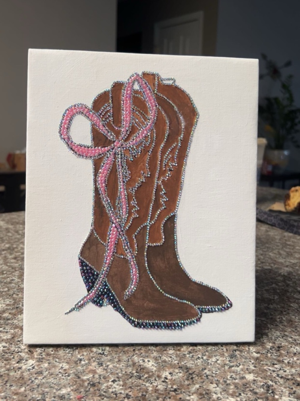 Beaded Cowboy Boots Canvas Art - Brown & Pink